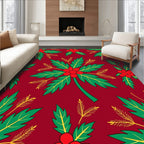 Bold Red Floral Leaf Pattern Rug