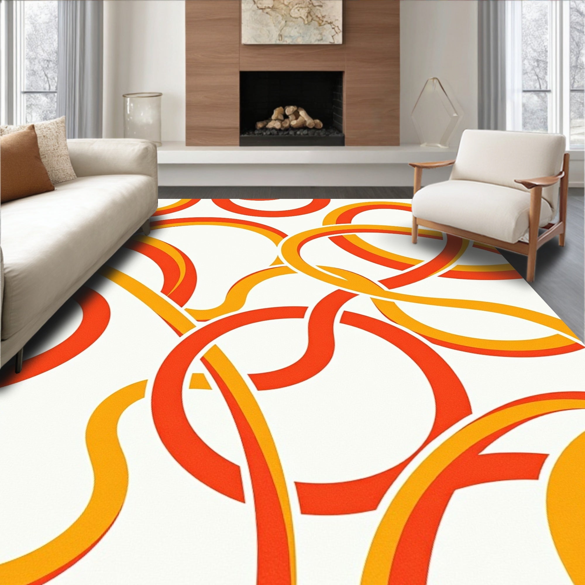 Geometric Orange Yellow Interlocking Loops Rug
