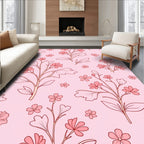 Pink Delicate Floral Branch Pattern Rug