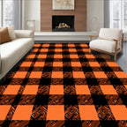 Checked Orange Black Abstract Print Rug