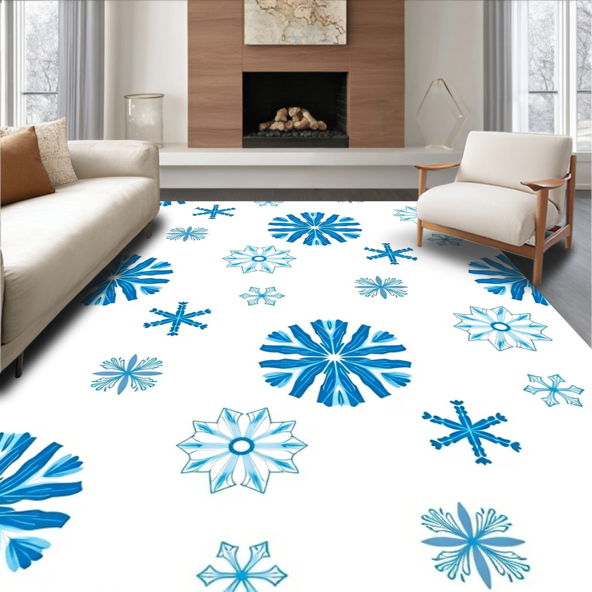 Arctic Blue Snowflake Medley Rug