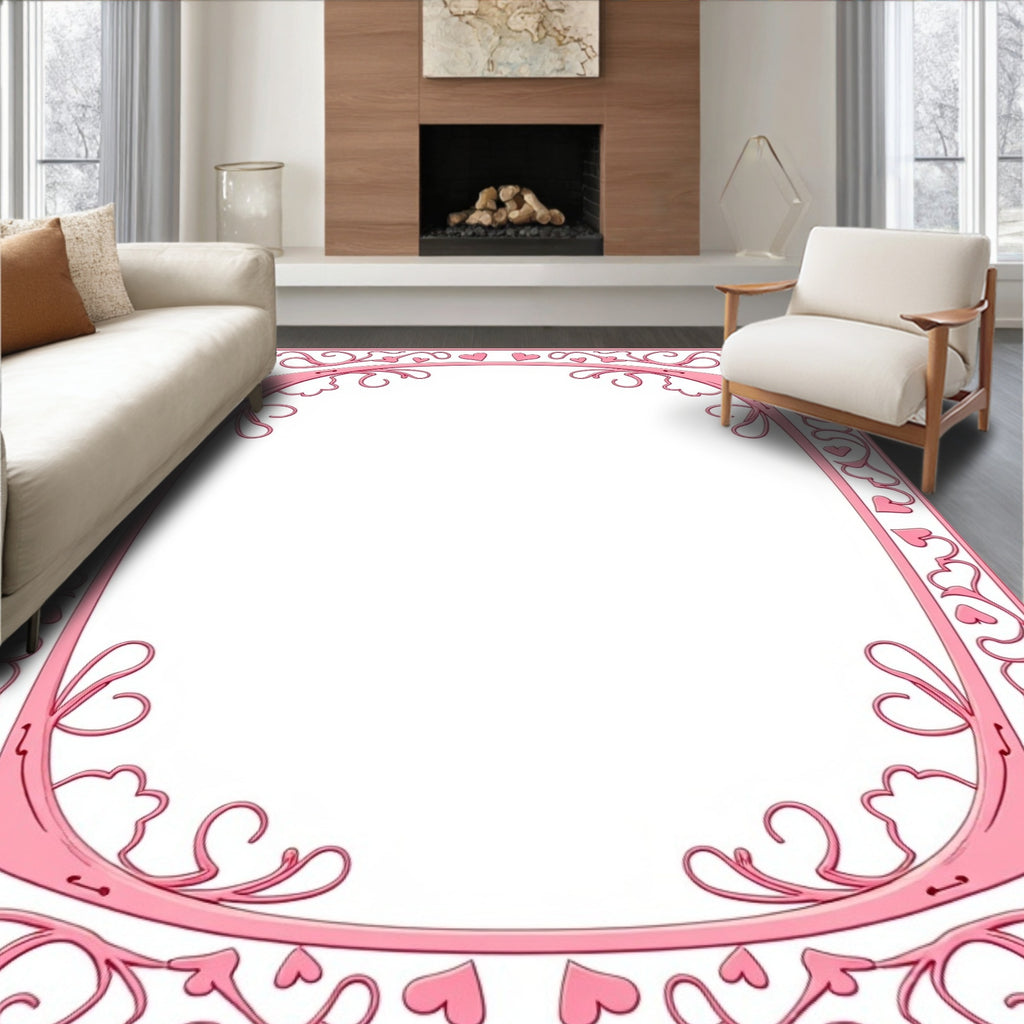 Romantic Pink Heart Swirl Border Rug