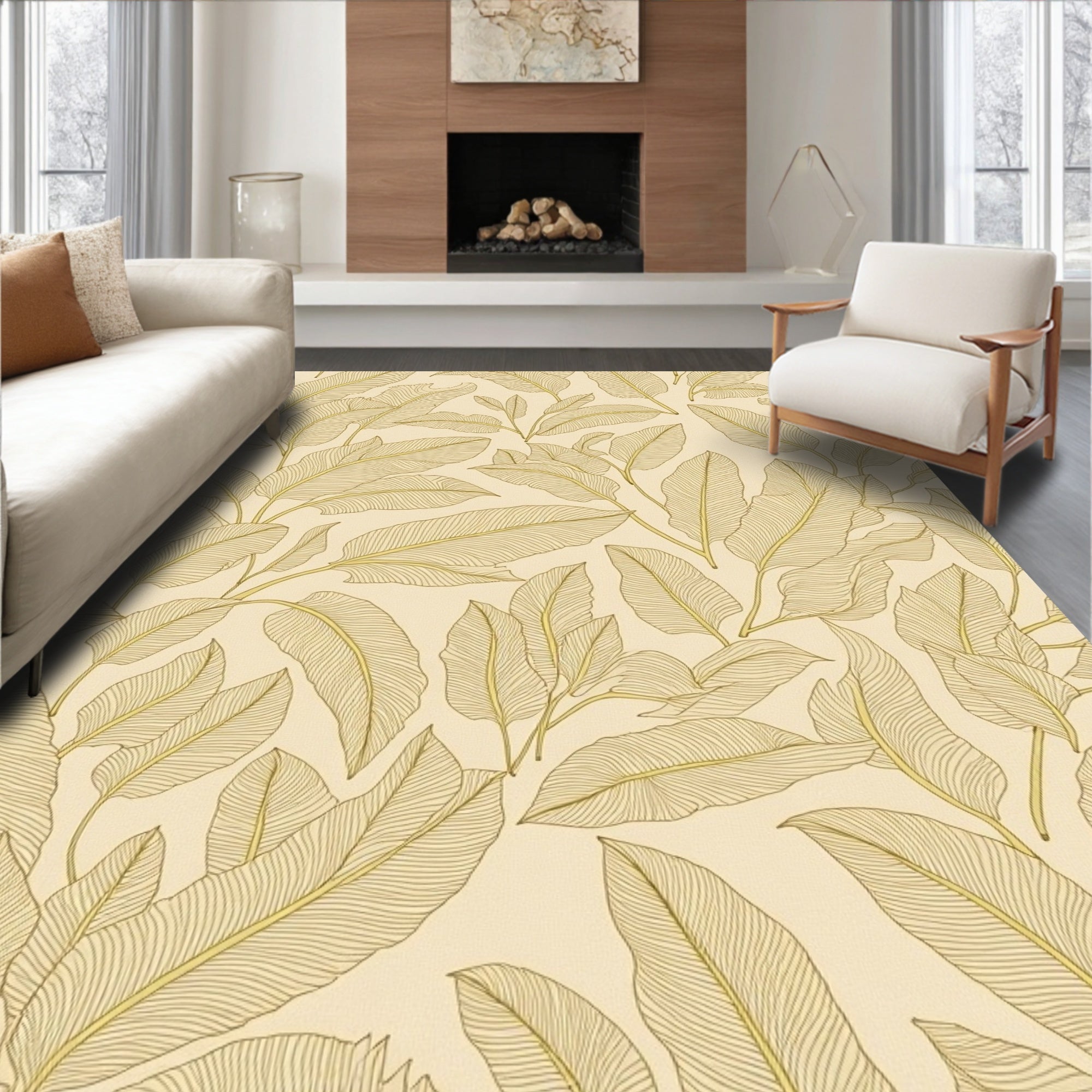 Golden Leaf Pattern Design Rug