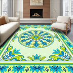 Vibrant Blue Green Floral Mandala Rug