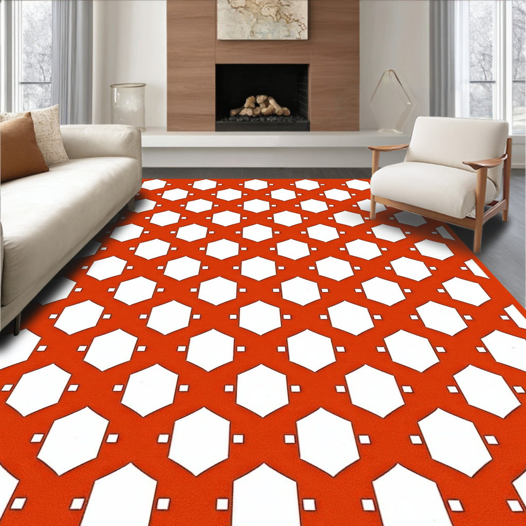 Orange Hexagonal Lattice Woven Pattern Rug