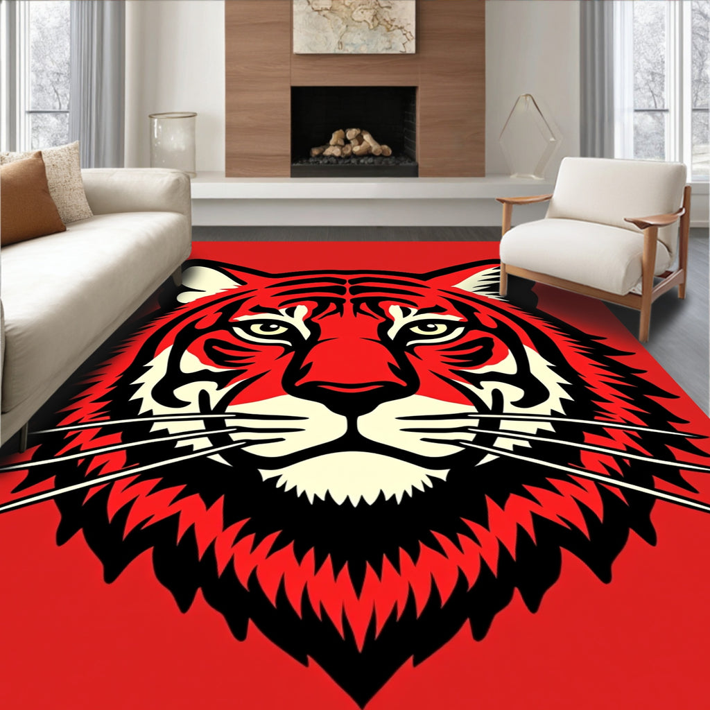 Bold Red Tiger Face Graphic Rug