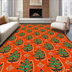 Earthy Green Leaf Pattern Design Rug