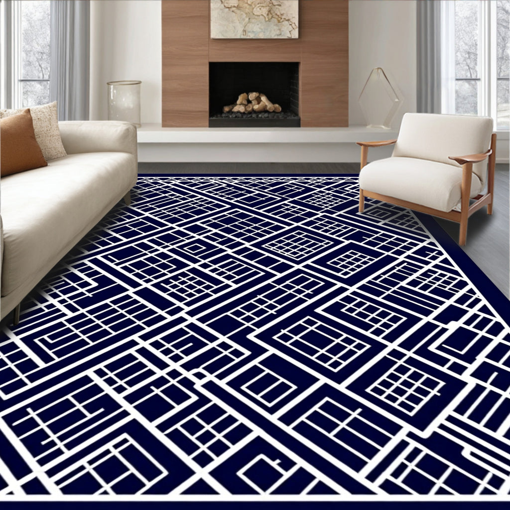 Geometric Abstract Grid Pattern Rug