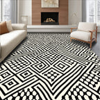 Abstract Black Cream Geometric Pattern Rug