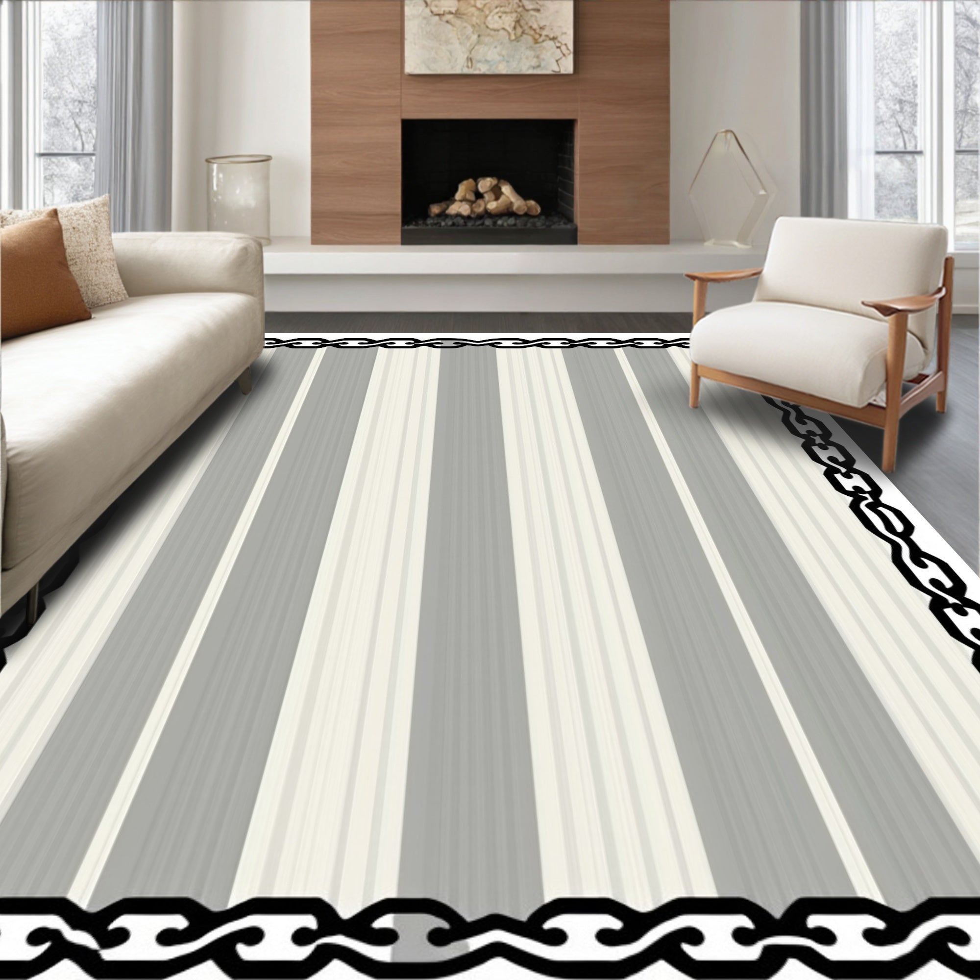 Striped Pattern With Chain Border Rug