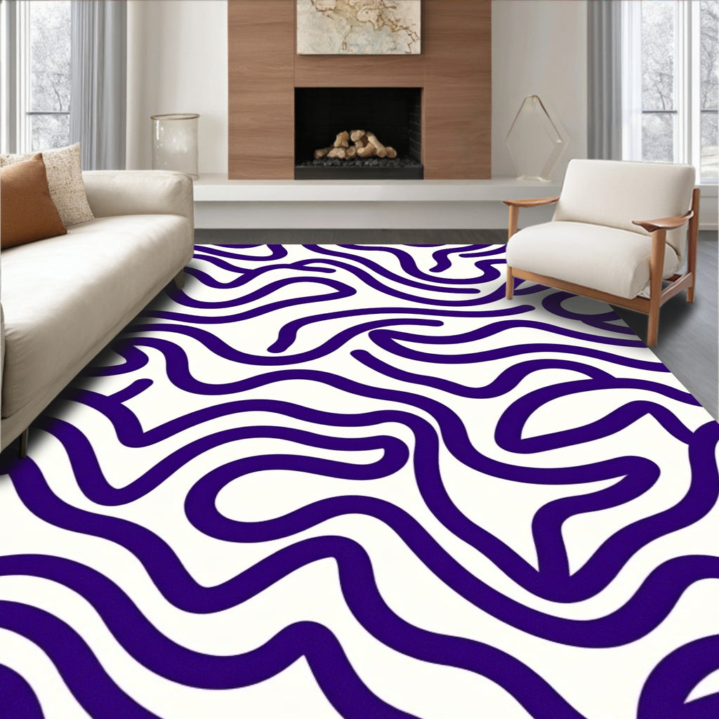 Abstract Violet Wavy Lines Rug