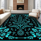 Turquoise Floral Tree Mandala Art Rug