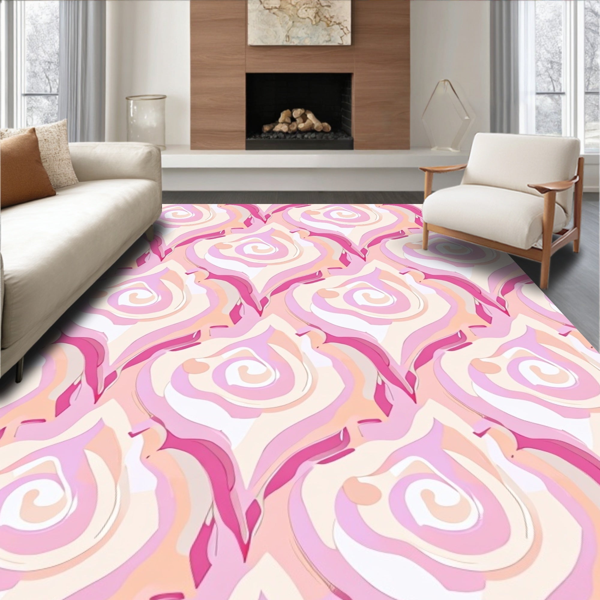 Swirling Pink Art Nouveau Design Rug