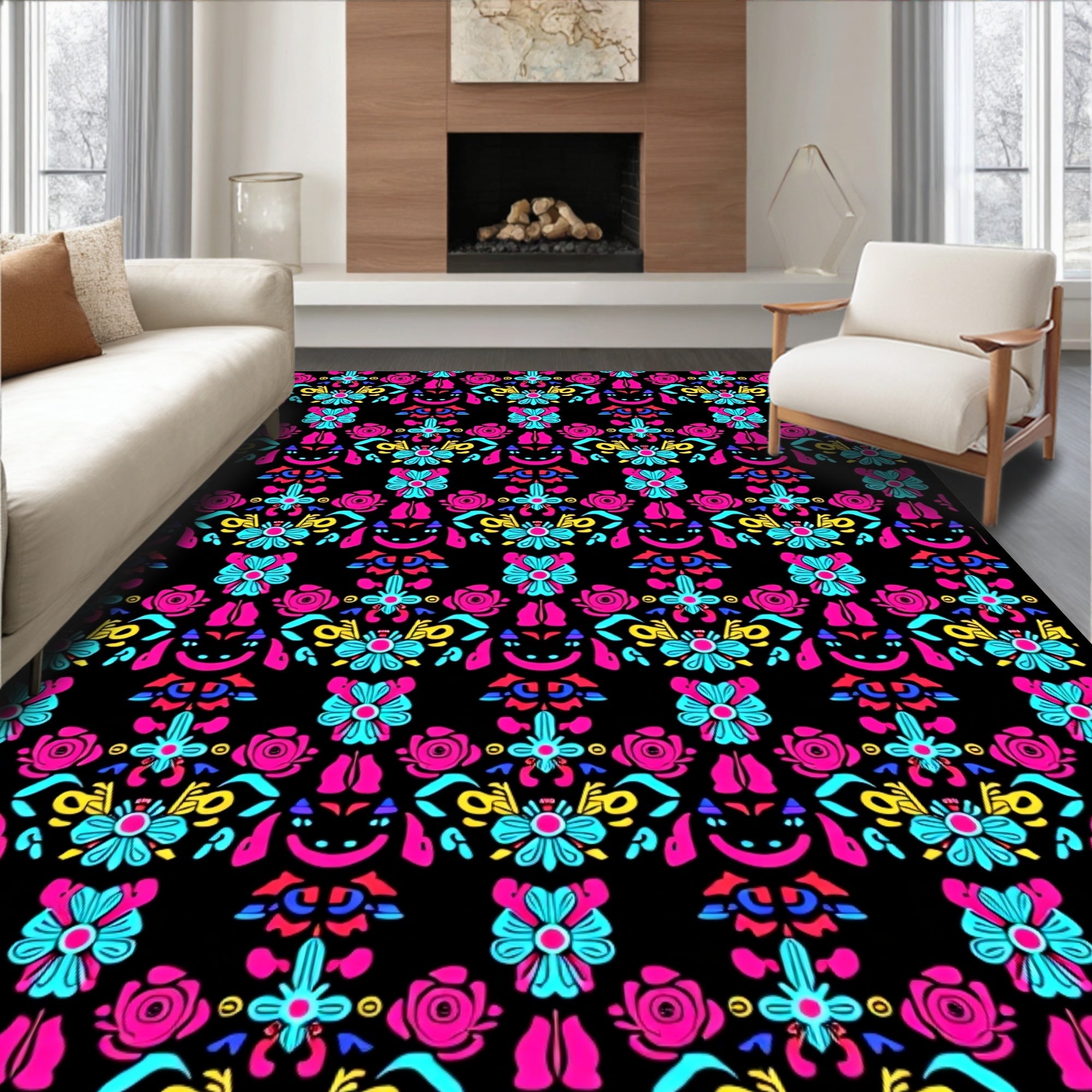 Vibrant Floral Pattern Design Rug