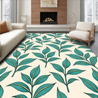 Teal Green Leaf Pattern Wallpaper Rug