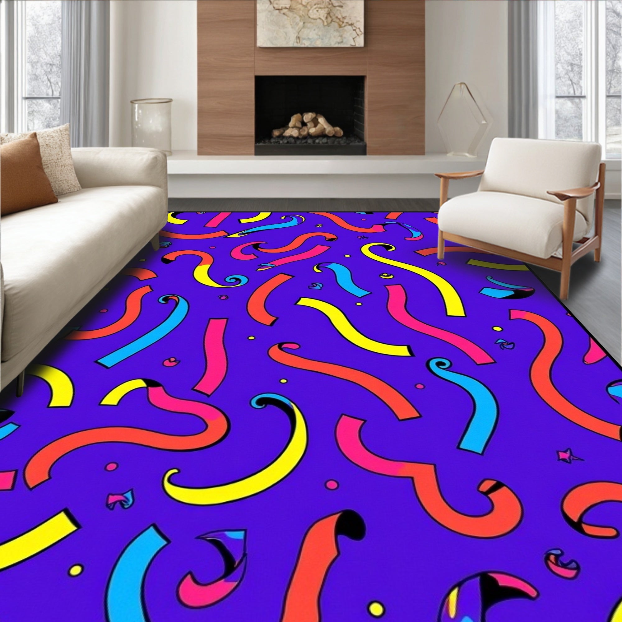 Bright Wavy Ribbon Fun Pattern Rug