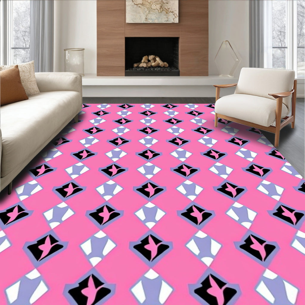 Pink Abstract Diamond Pattern Rug