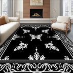 Elegant Black White Butterfly Pattern Rug