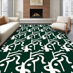 Dark Green Cream Abstract Swirl Pattern Rug
