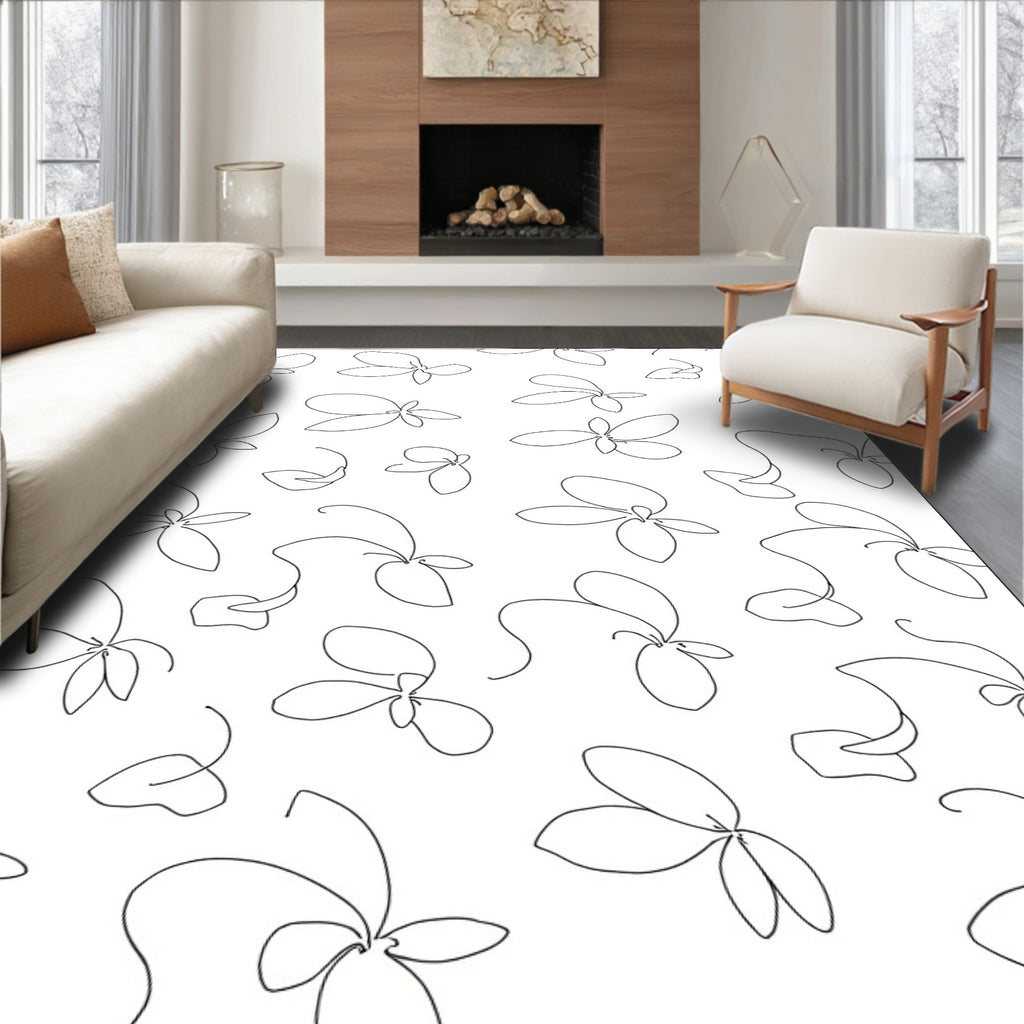 Minimalist Line Art Botanical Pattern Rug