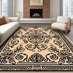 Classic Black Floral Inspired Border Design Rug