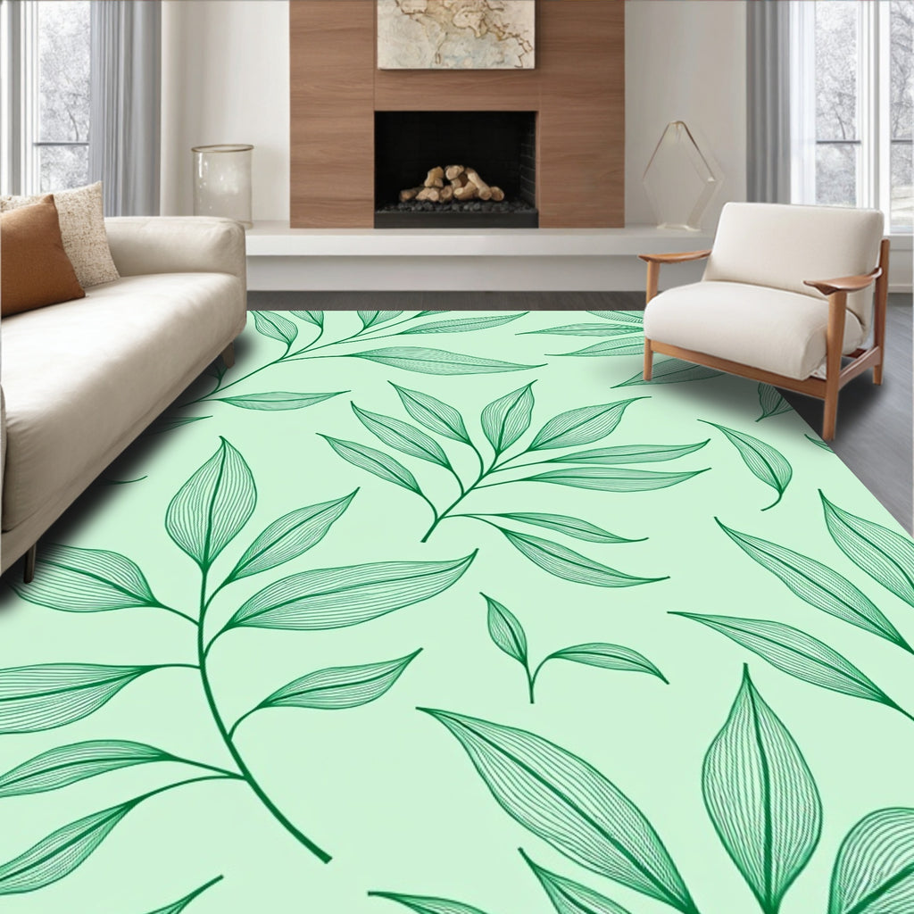 Green Woven Leaf Pattern Design Rug