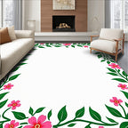 Vibrant Pink Floral Vine Border Design Rug