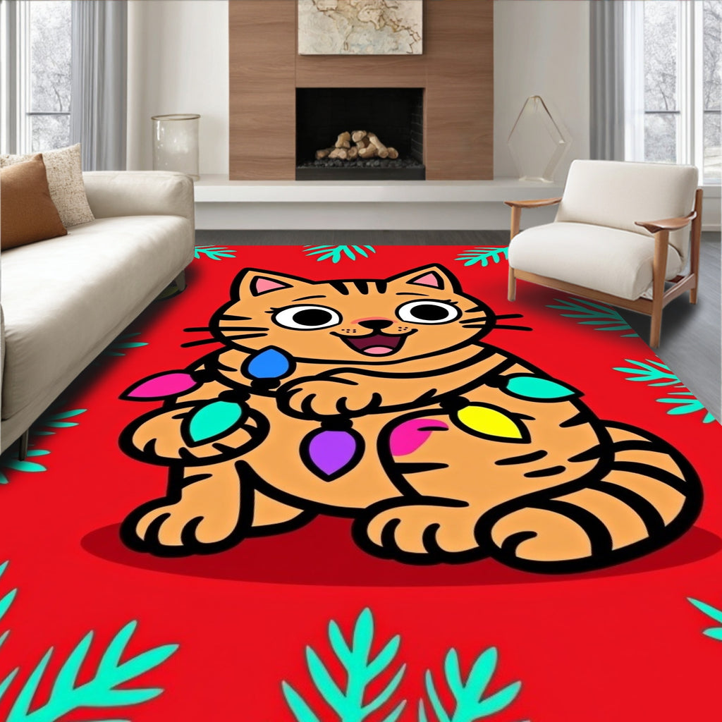 Cute Cat With Colorful Lights Design Rug