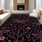 Pink Butterfly Floral Vines Rug