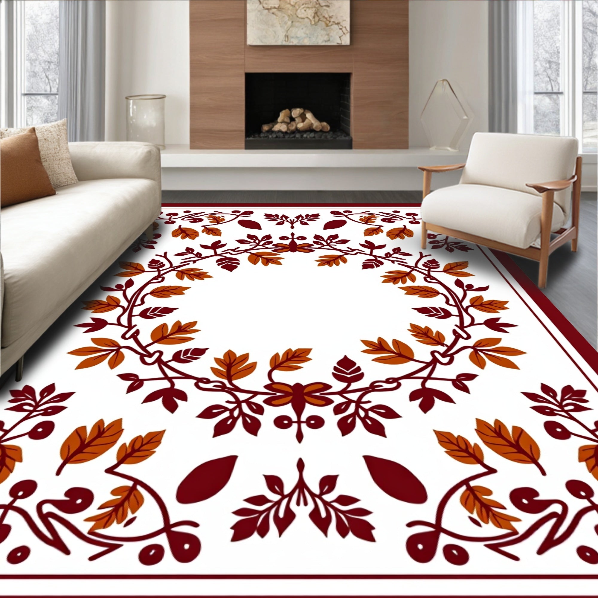 Autumn Leaves Berries Garland Rug