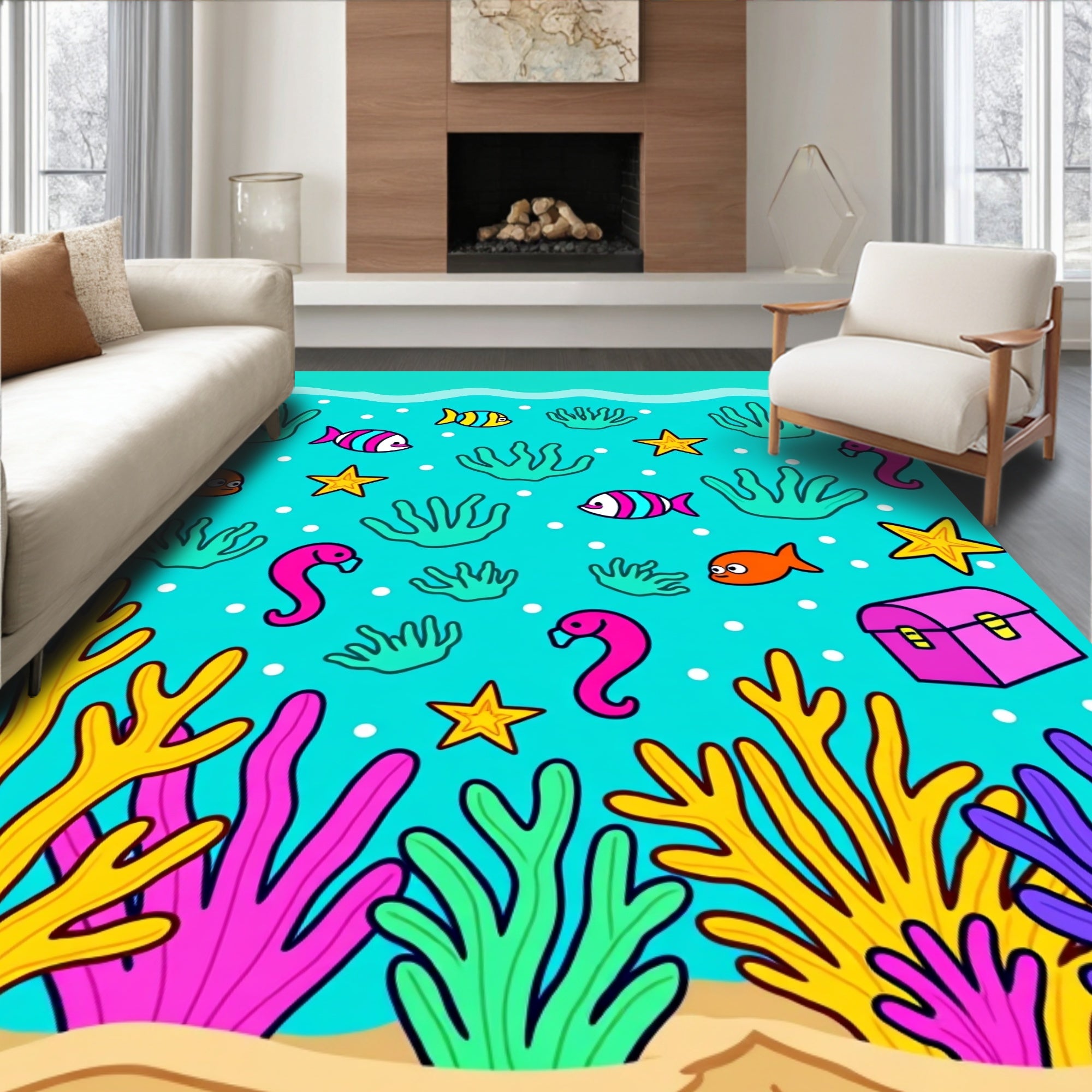 Underwater Friends Coral Pattern Rug