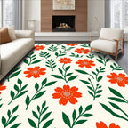 Floral Pattern Design with Orange Flowers Rug