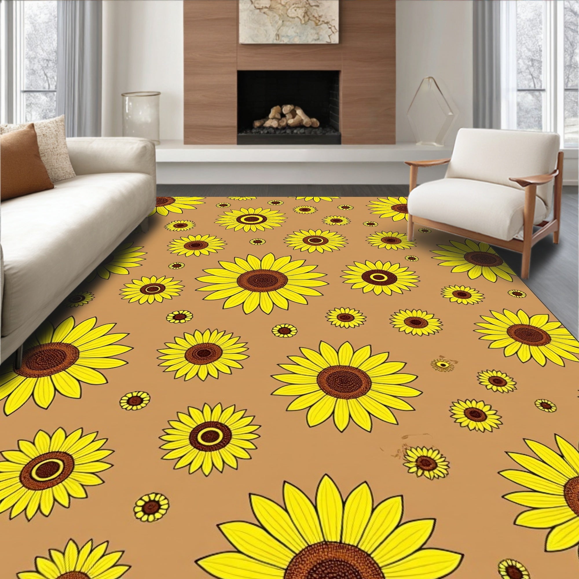 Yellow Sunflowers Pattern with Brown Accents Rug