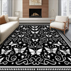 Black Butterfly Swirl Star Pattern Rug