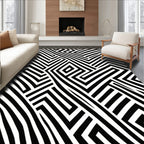 Bold Black White Geometric Maze Rug