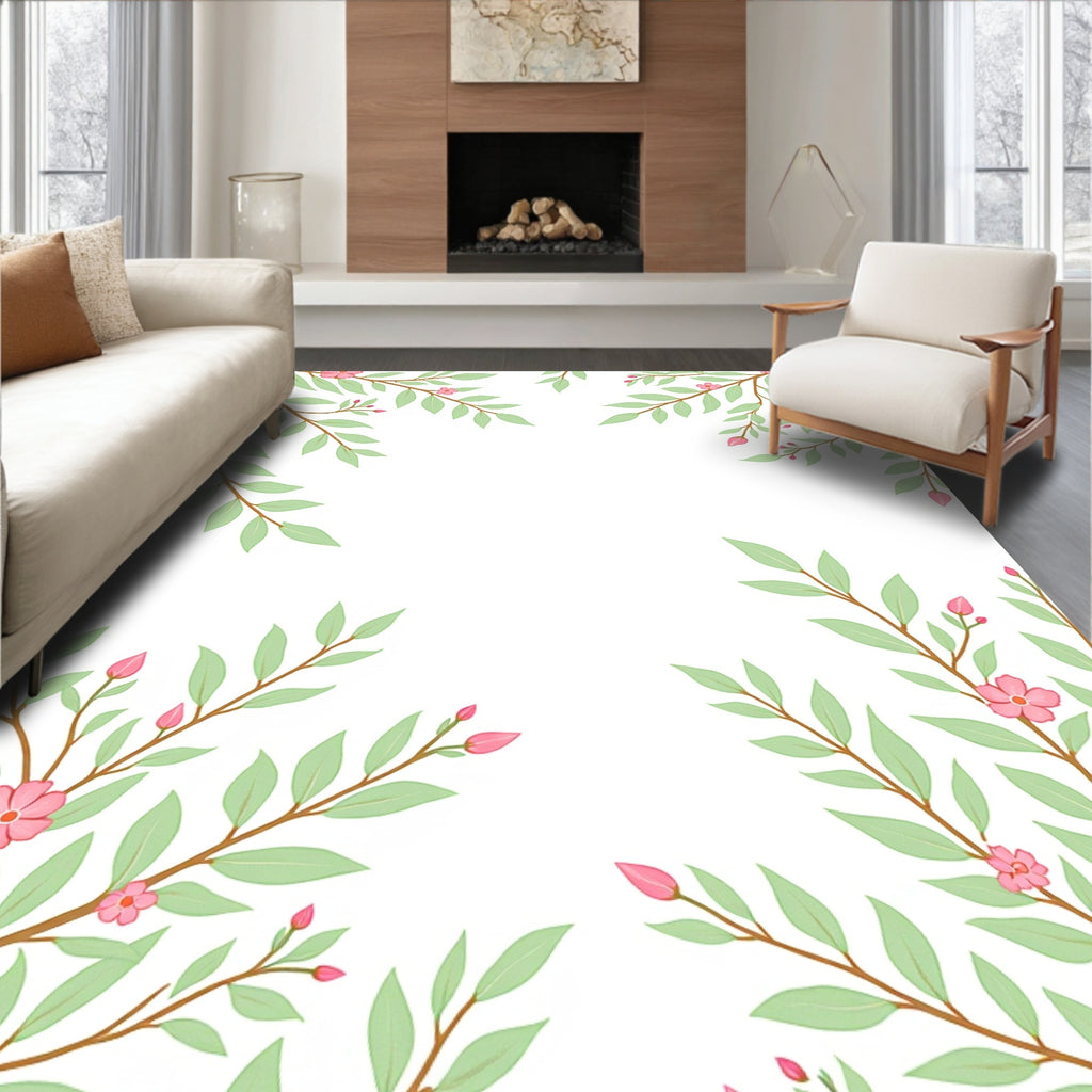 Delicate Pink Blossom Branch Pattern Rug