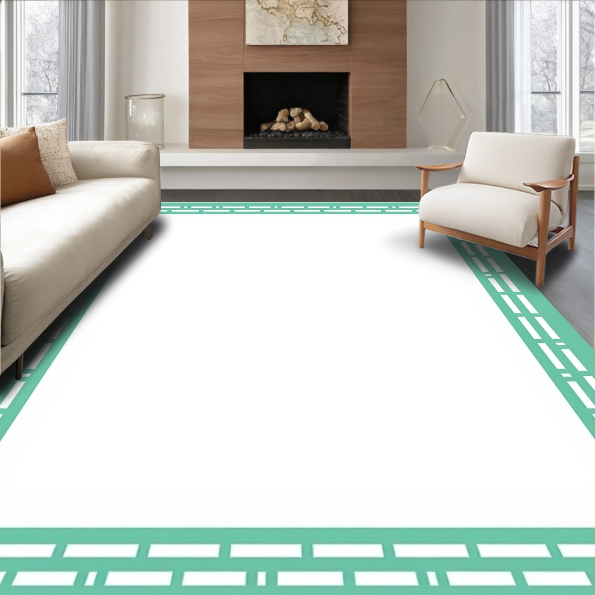 Geometric Stripe Border Design Rug