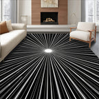 Radiating Burst Black and White Lines Rug