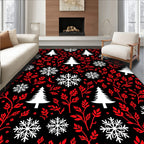 Winter Red Leaf Snowflake Tree Collage Rug