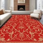 Red Cream Damask Vine Pattern Rug