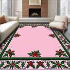 Pink Floral Leaf Border Design Rug