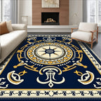 Nautical Compass Traditional Deep Blue Rug