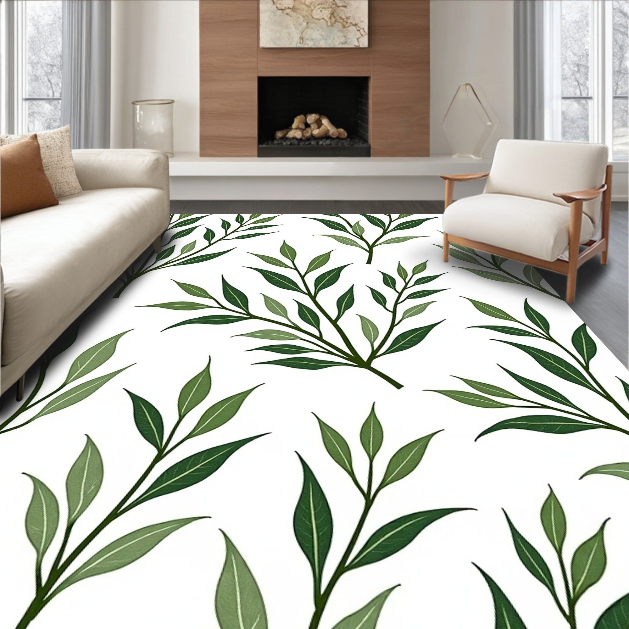 Green Leaf Botanical Pattern Design Rug