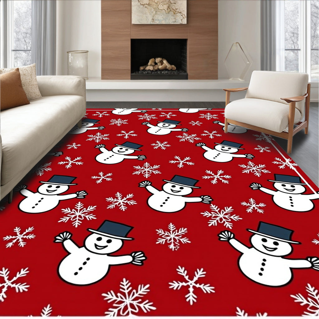 Festive Snowman And Snowflake Pattern Rug