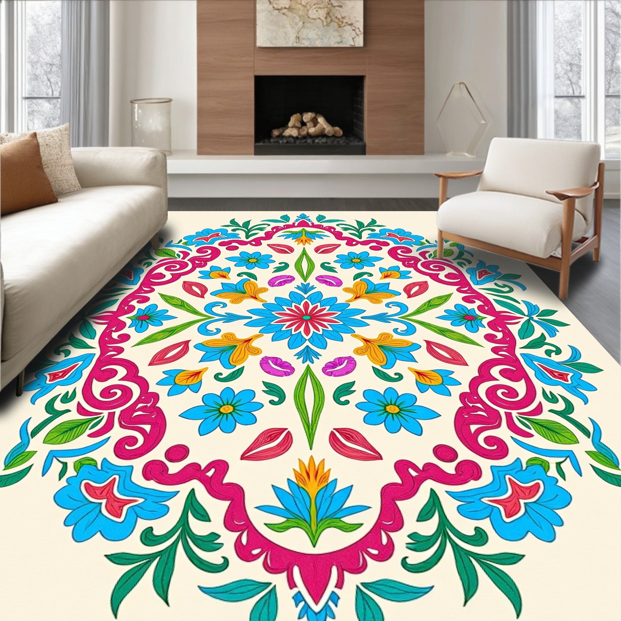Colorful Floral Mandala Pattern Rug