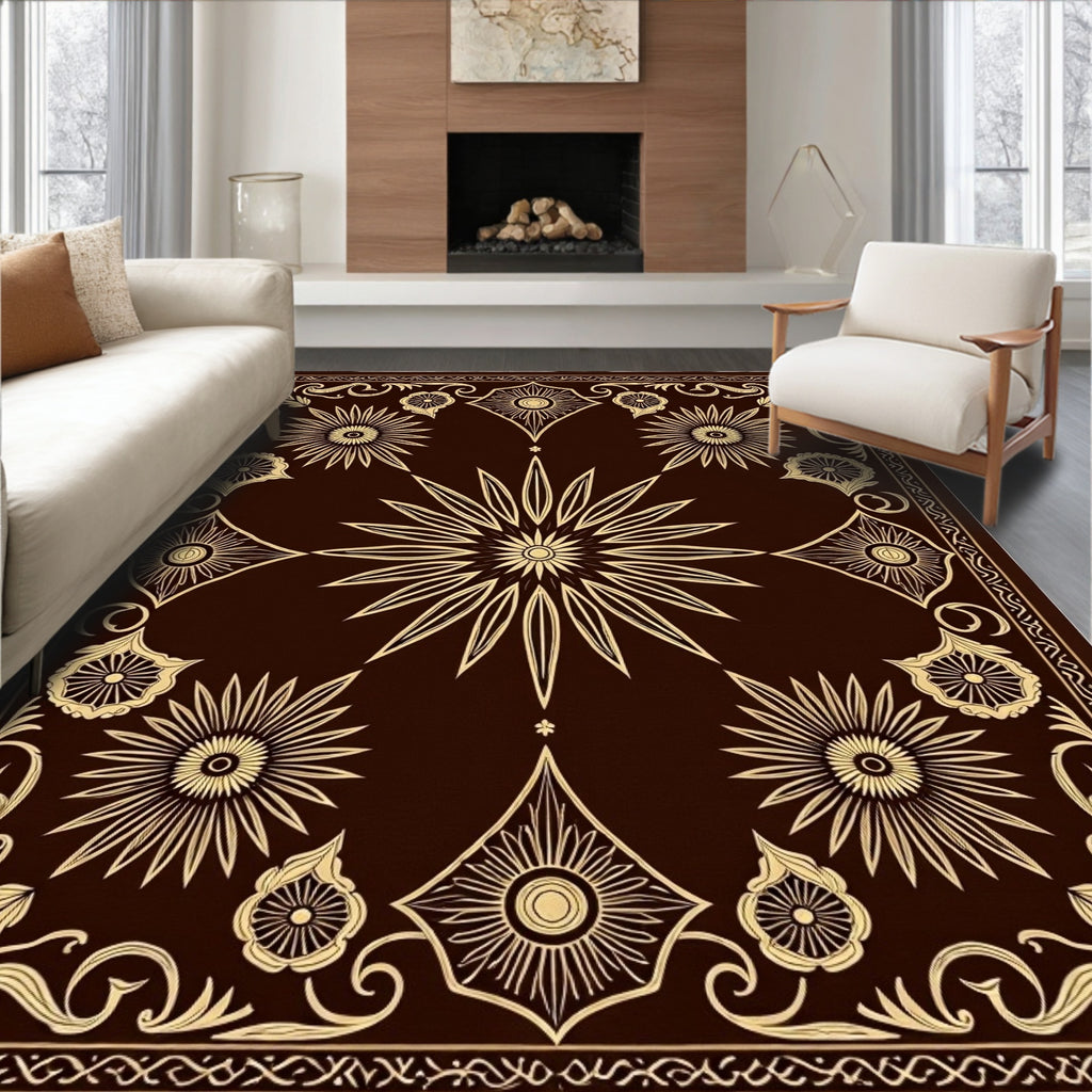 Ornate Sunburst Floral Border Design Rug