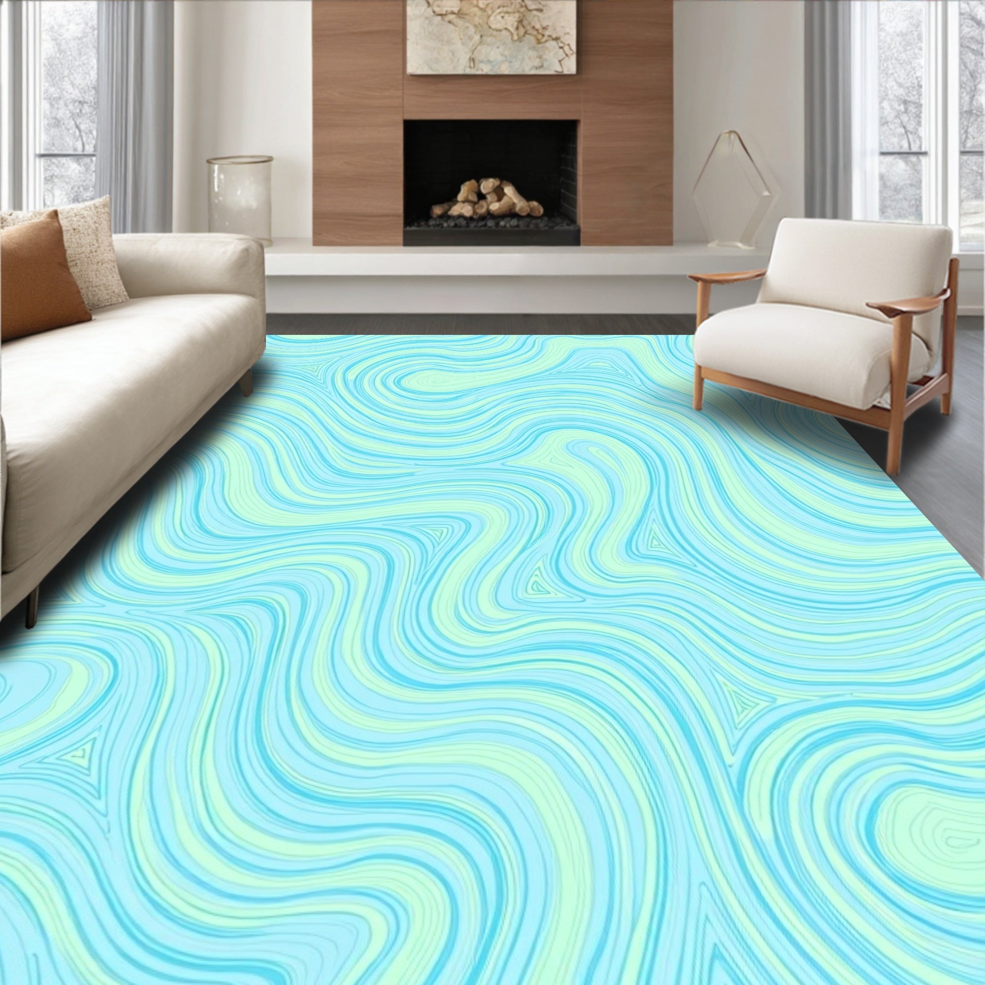 Abstract Swirls Of Light Blue Rug