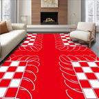 Bold Checkered And Swirl Pattern Design Rug