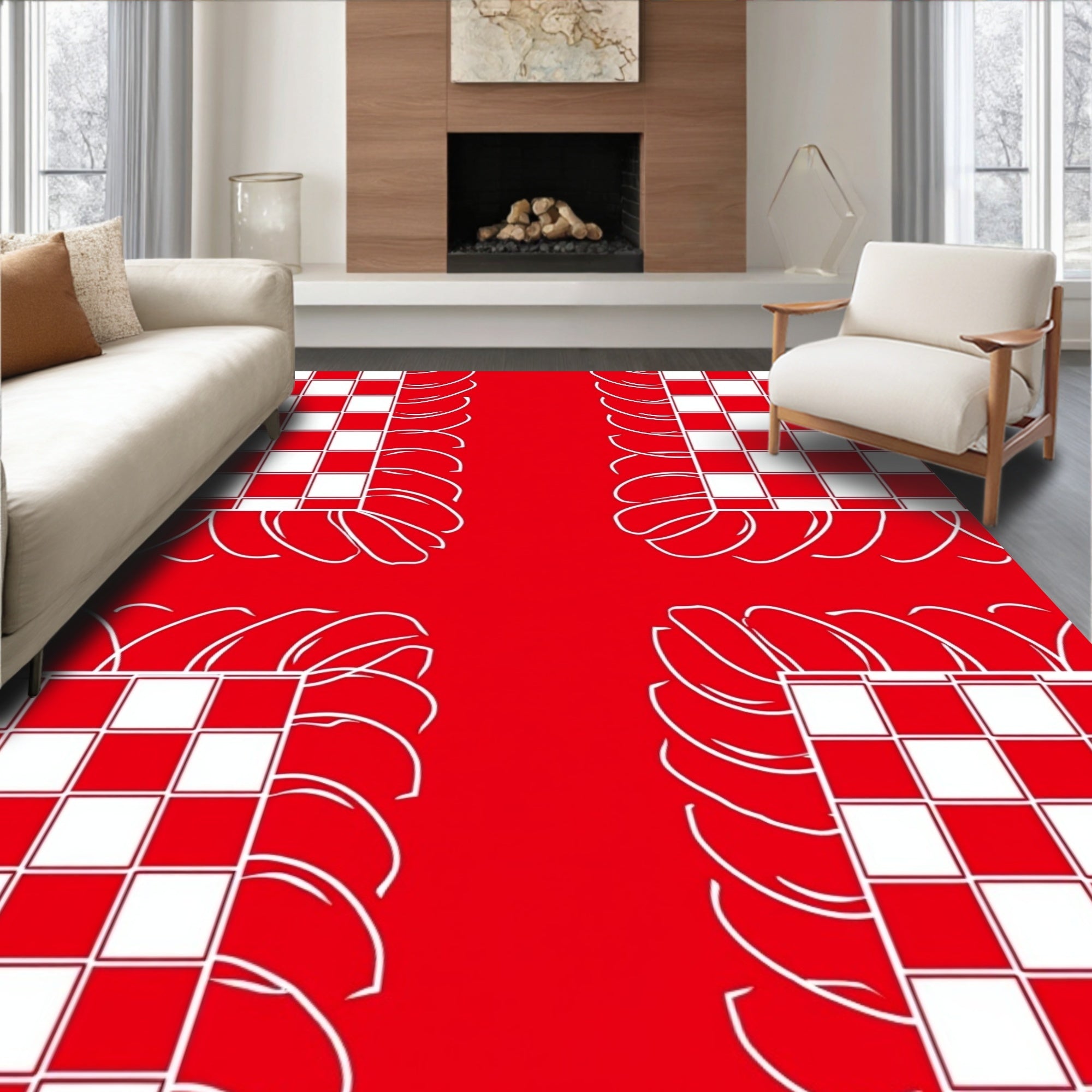 Bold Checkered And Swirl Pattern Design Rug