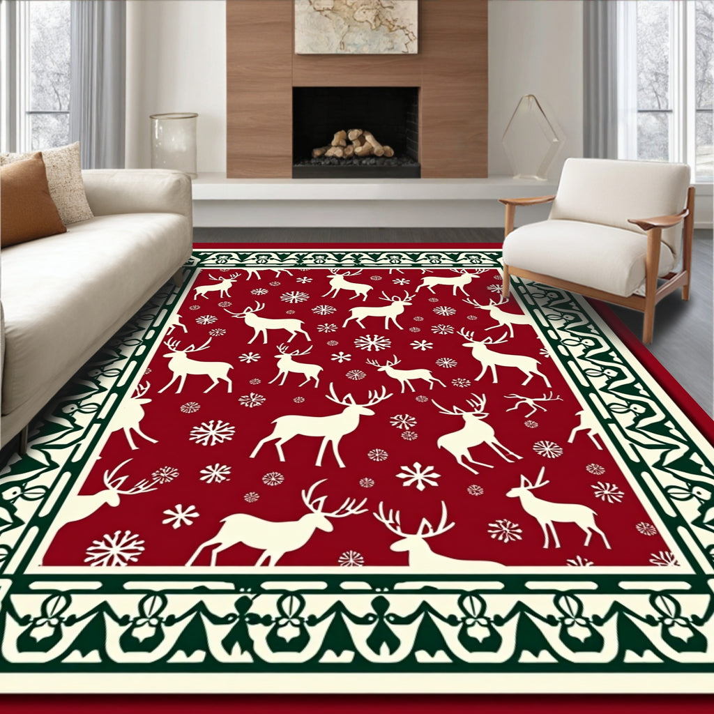Festive Reindeer Snowflake Pattern Rug